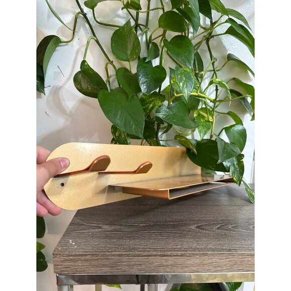 Mid-Century Modern Metal Wall Shelf with Hooks - Picture 1 of 8